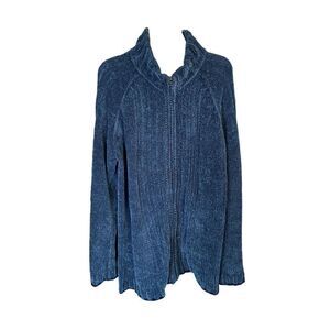 Outside additions by StanHerman women’s chenille, ribbed blue front zip sweater